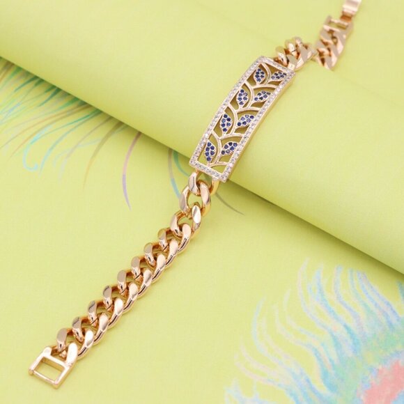 "Bold Leaf Design Rose Gold Bracelet with Blue Stones, XPBL0768 - Picture 11 of 12